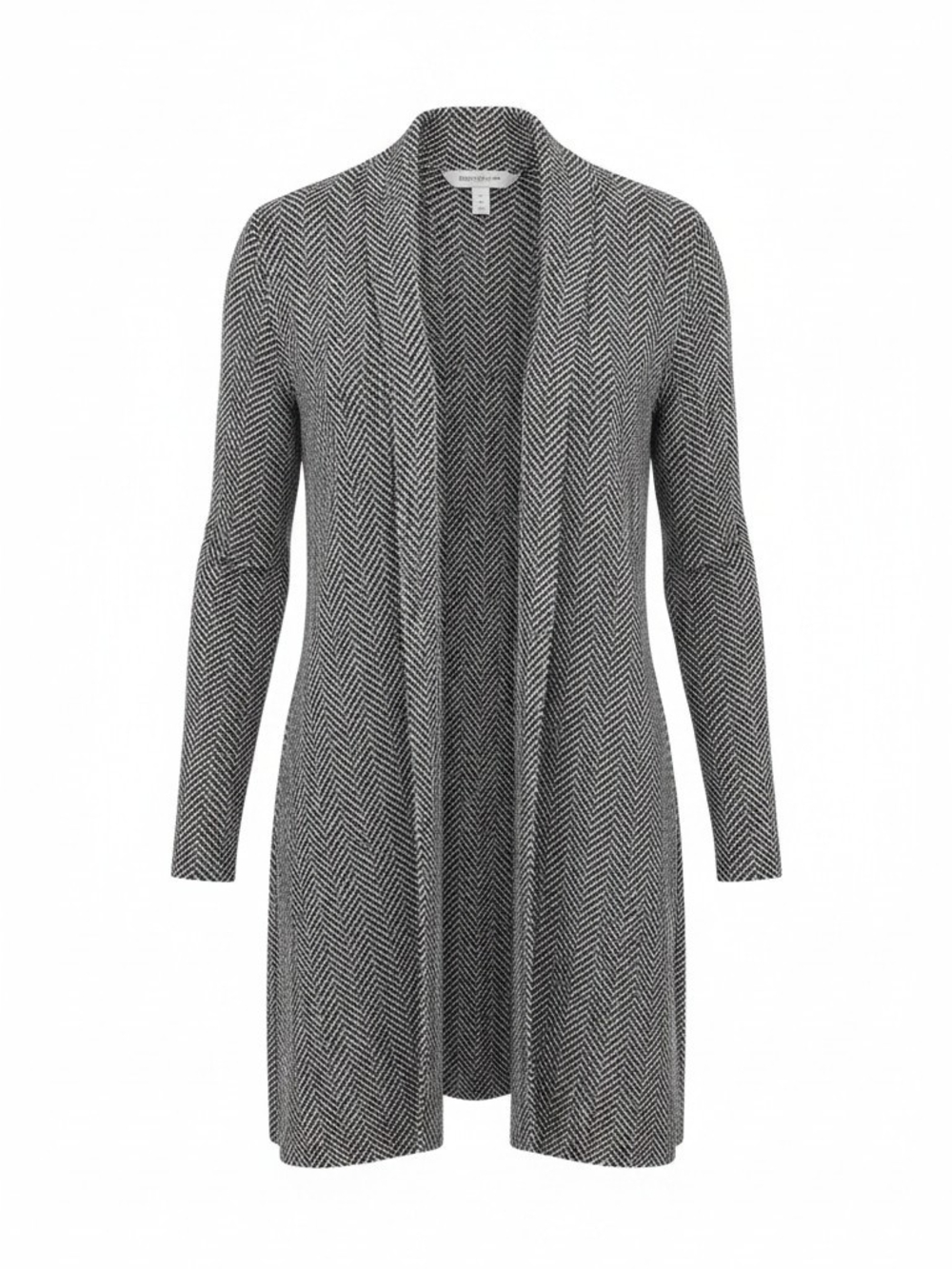 NorthStyle Open-Front Herringbone Long Cardigan - Black & White